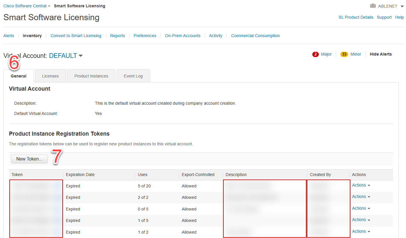 หน้า Inventory แท็บ General และปุ่ม New Token