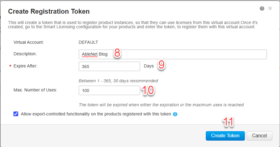 หน้าต่าง Create Registration Token และช่องที่ต้องกรอก